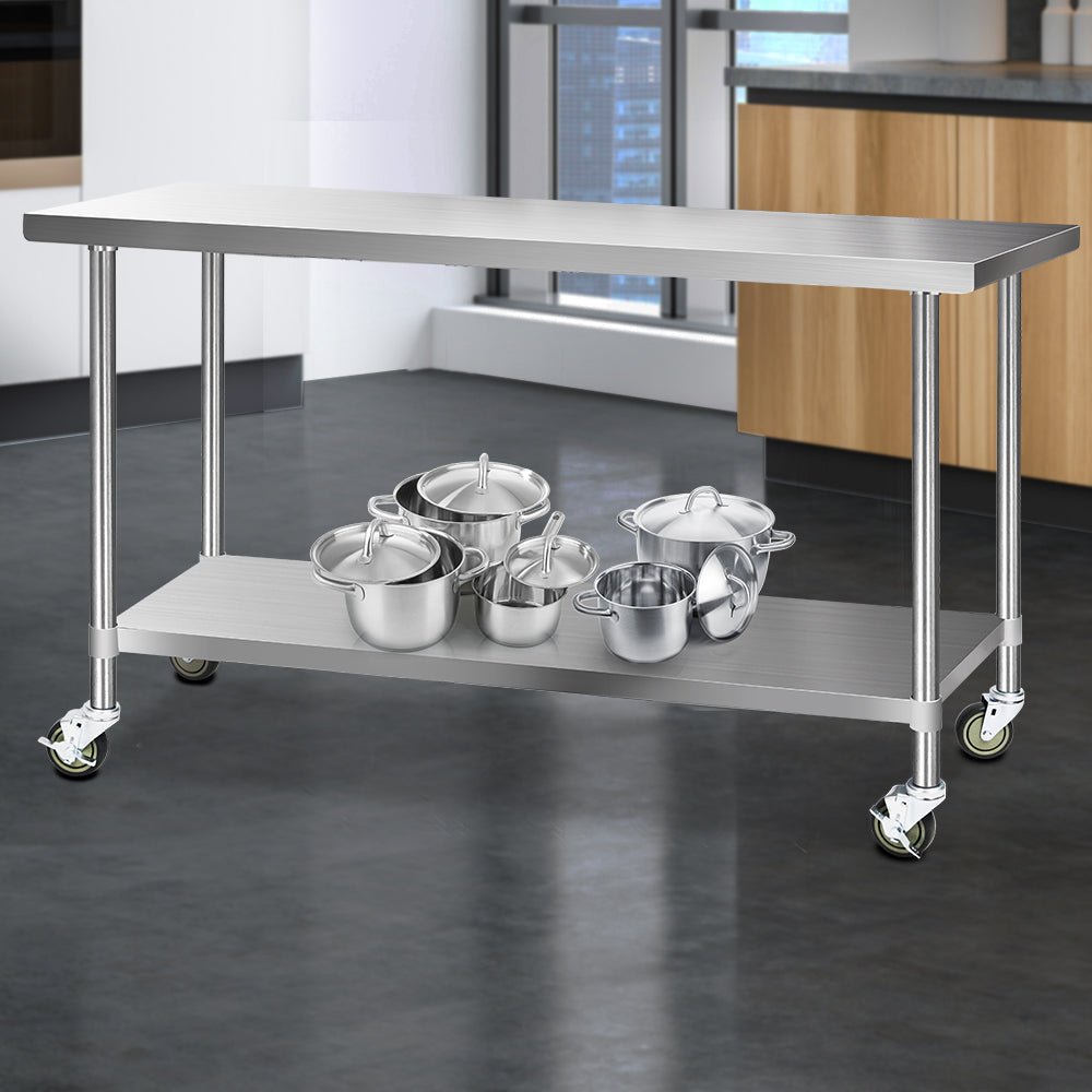 1829x610mm Stainless Steel Kitchen Bench with Wheels 304 - Furniture > Dining > Kitchen Sinks - Rivercity House & Home Co. (ABN 18 642 972 209) - Affordable Modern Furniture Australia