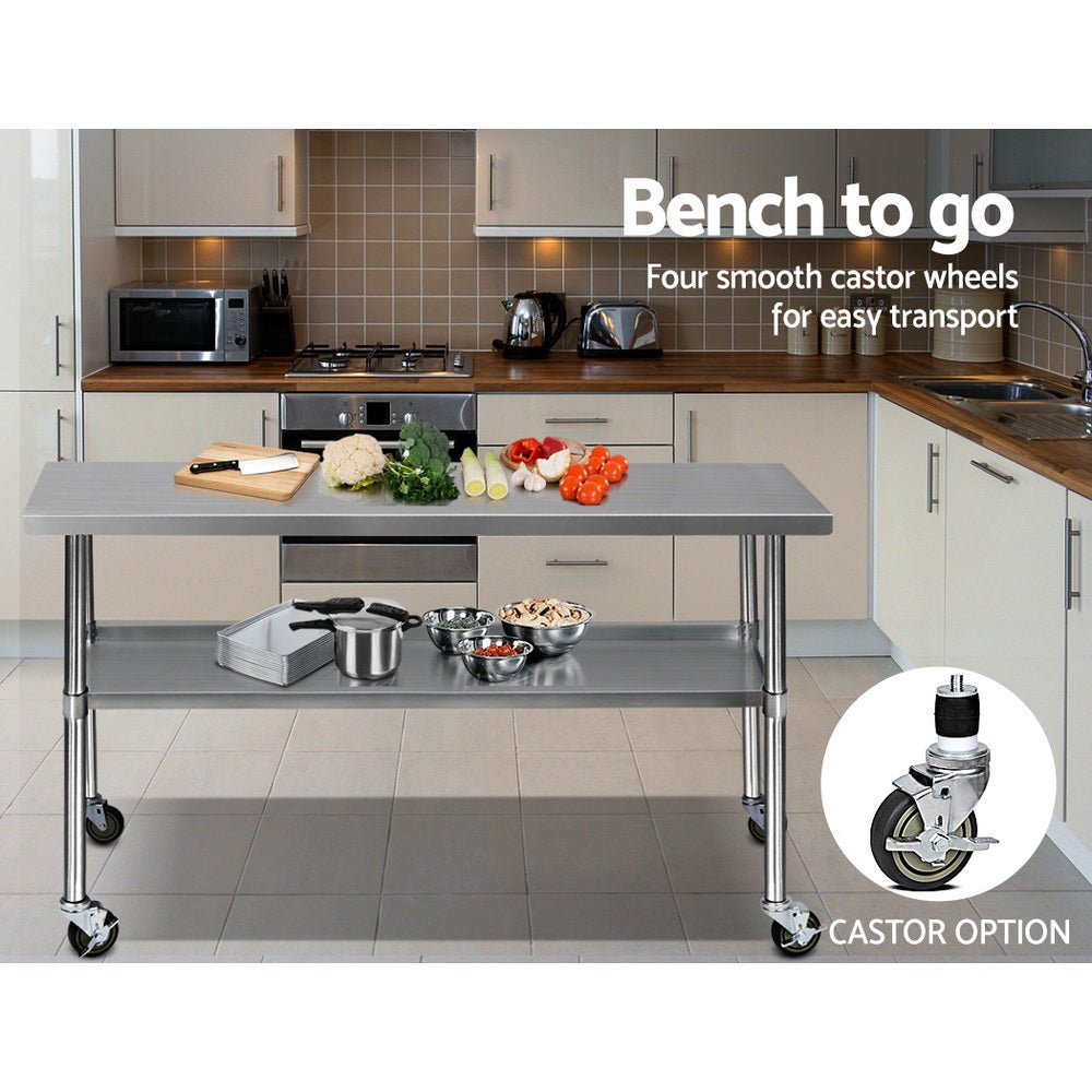 1829x610mm Stainless Steel Kitchen Bench with Wheels 430 - Furniture > Dining > Kitchen Sinks - Rivercity House & Home Co. (ABN 18 642 972 209) - Affordable Modern Furniture Australia