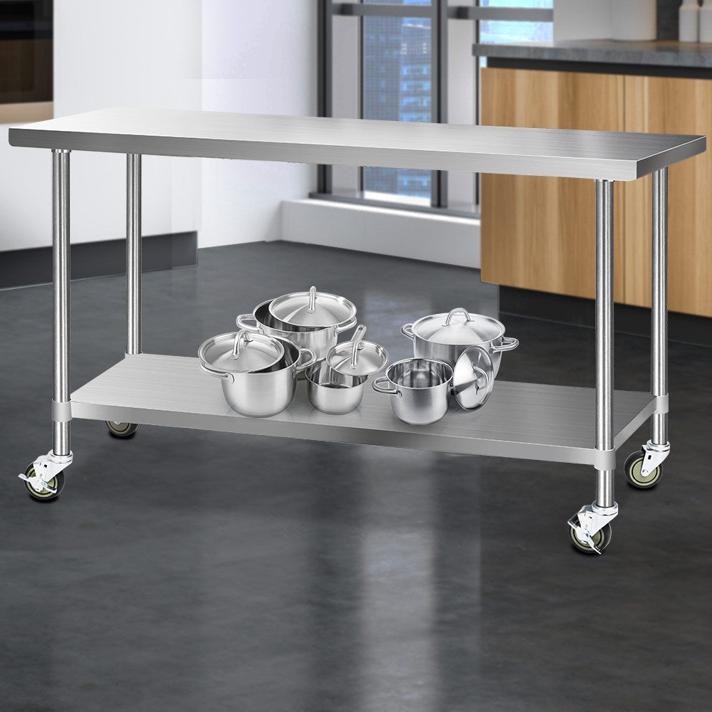 1829x610mm Stainless Steel Kitchen Bench with Wheels 430 - Furniture > Dining > Kitchen Sinks - Rivercity House & Home Co. (ABN 18 642 972 209) - Affordable Modern Furniture Australia