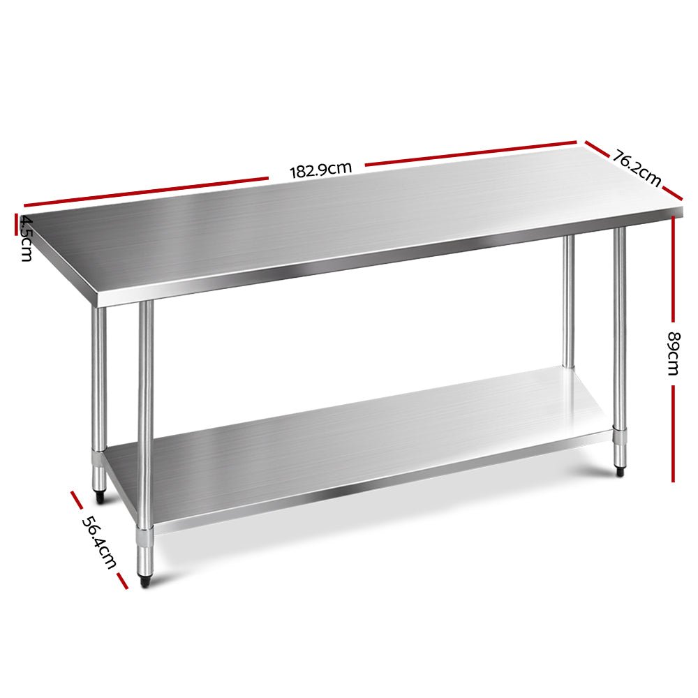 1829x760mm Stainless Steel Kitchen Bench 430 - Furniture > Dining > Kitchen Sinks - Rivercity House & Home Co. (ABN 18 642 972 209) - Affordable Modern Furniture Australia