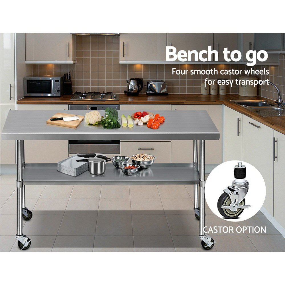 1829x760mm Stainless Steel Kitchen Bench with Wheels 430 - Furniture > Dining > Kitchen Sinks - Rivercity House & Home Co. (ABN 18 642 972 209) - Affordable Modern Furniture Australia