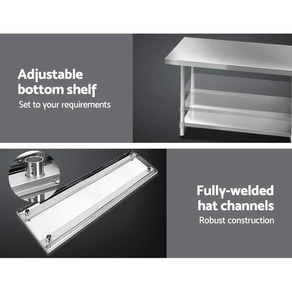 1829x760mm Stainless Steel Kitchen Bench with Wheels 430 - Furniture > Dining > Kitchen Sinks - Rivercity House & Home Co. (ABN 18 642 972 209) - Affordable Modern Furniture Australia