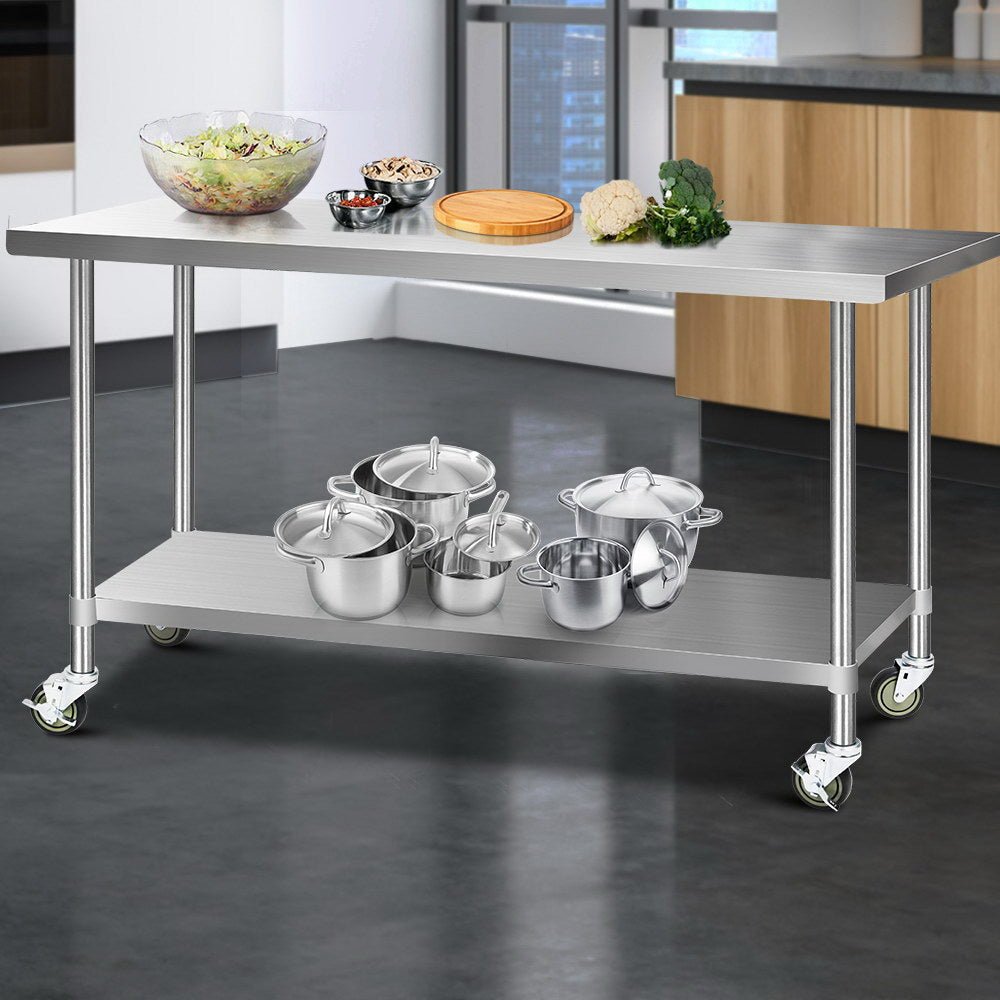 1829x760mm Stainless Steel Kitchen Bench with Wheels 430 - Furniture > Dining > Kitchen Sinks - Rivercity House & Home Co. (ABN 18 642 972 209) - Affordable Modern Furniture Australia