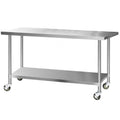 1829x760mm Stainless Steel Kitchen Bench with Wheels 430 - Silver
