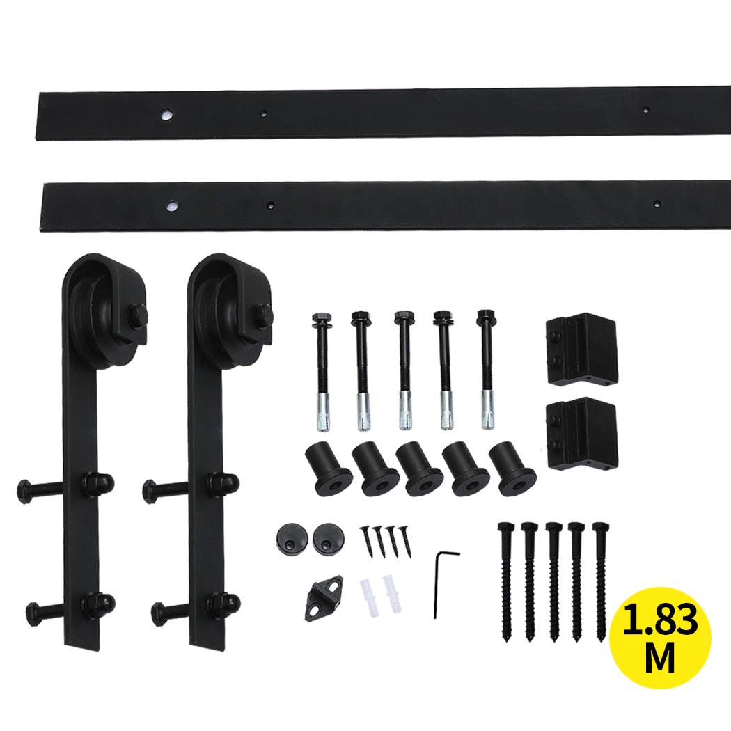 1.83M Antique Classic Single Sliding Barn Door Track Kit 7.3x9.15m - Black - Rivercity House & Home Co. (ABN 18 642 972 209) - Affordable Modern Furniture Australia