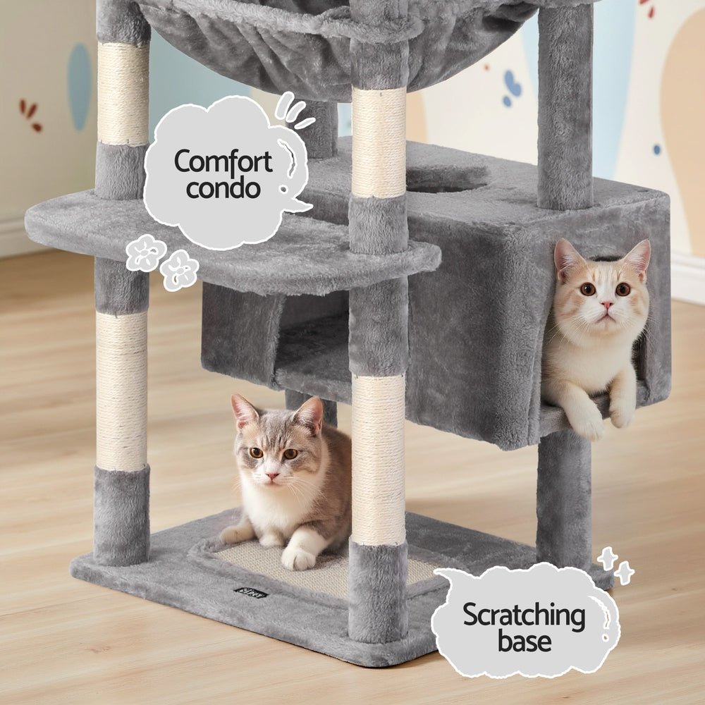 184cm Cat Tree Tower with Scratching Posts and Condo House - Light Grey - Pet Care > Cat Supplies > Cat Scratchers - Rivercity House & Home Co. (ABN 18 642 972 209) - Affordable Modern Furniture Australia