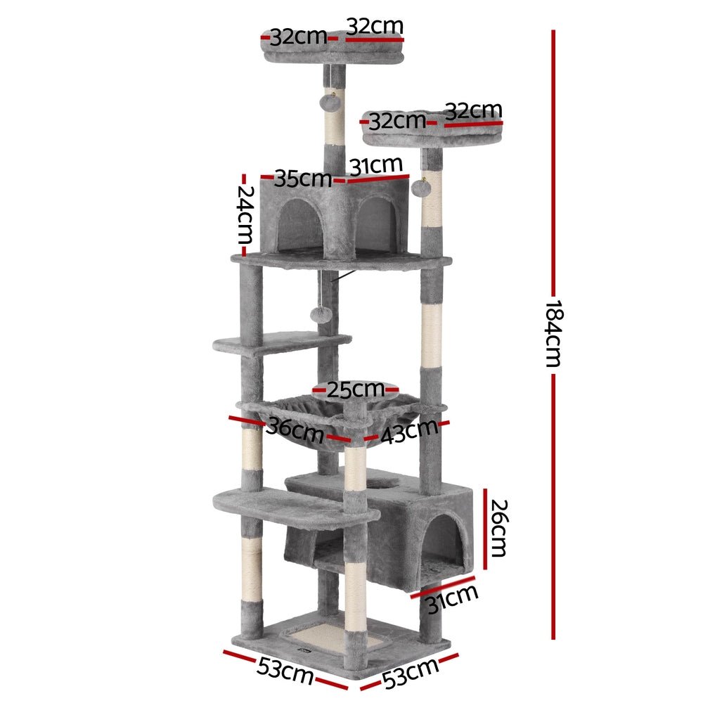 184cm Cat Tree Tower with Scratching Posts and Condo House - Light Grey - Pet Care > Cat Supplies > Cat Scratchers - Rivercity House & Home Co. (ABN 18 642 972 209) - Affordable Modern Furniture Australia