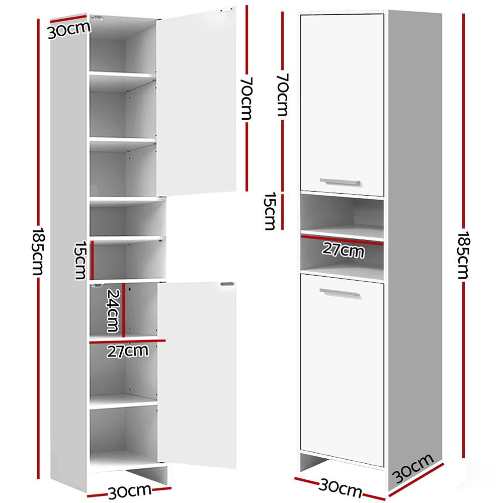 185cm Bathroom Tallboy Toilet Storage Cabinet Laundry Cupboard Adjustable Shelf White - Rivercity House & Home Co. (ABN 18 642 972 209) - Affordable Modern Furniture Australia