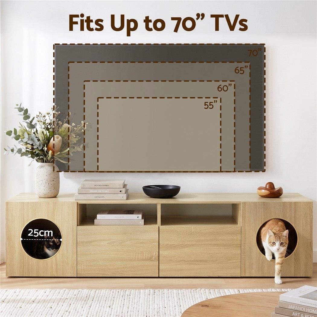 185cm TV Unit with Cat House Storage and Drawers - Pine - Furniture > Living Room > TV Units - Rivercity House & Home Co. (ABN 18 642 972 209) - Affordable Modern Furniture Australia