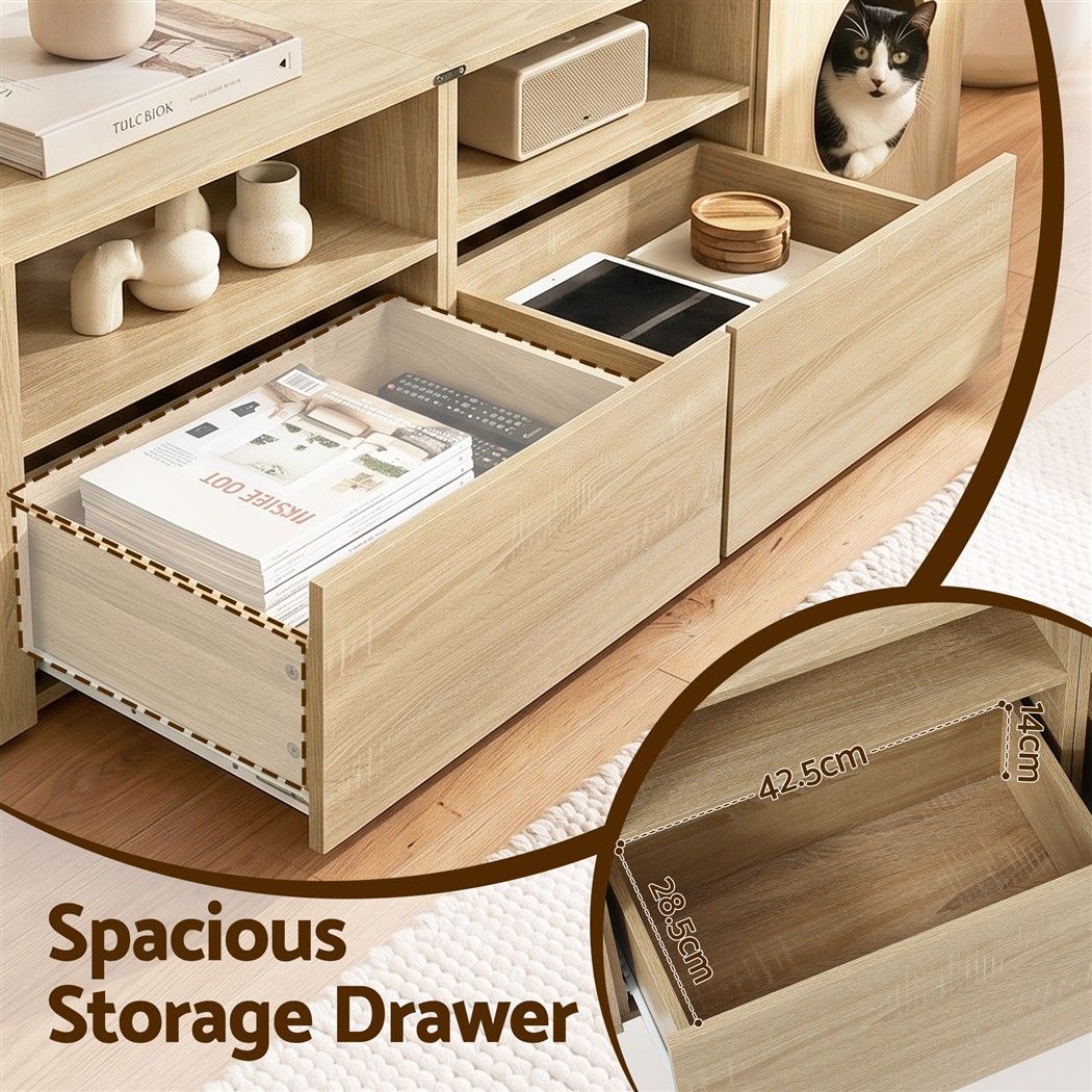 185cm TV Unit with Cat House Storage and Drawers - Pine - Furniture > Living Room > TV Units - Rivercity House & Home Co. (ABN 18 642 972 209) - Affordable Modern Furniture Australia