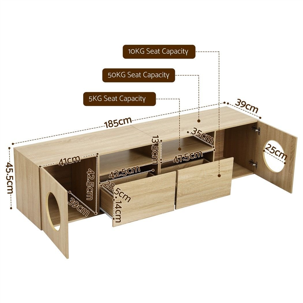 185cm TV Unit with Cat House Storage and Drawers - Pine - Furniture > Living Room > TV Units - Rivercity House & Home Co. (ABN 18 642 972 209) - Affordable Modern Furniture Australia