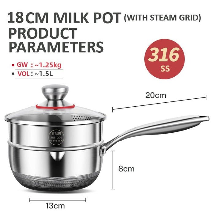 18cm 316L Stainless Steel Saucepan Compound Steel Honeycomb Nonstick Sauce Pan with Glass Lid 1.5L Pot Stay - Cool Handle Multipurpose Milk Saucepan, Induction Capable and Gas Stove - Home & Garden > Kitchenware > Skillets & Frying Pans - Rivercity House & Home Co. (ABN 18 642 972 209) - Affordable Modern Furniture Australia