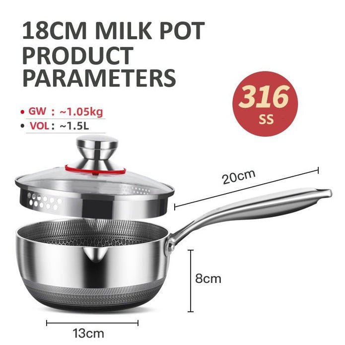 18cm 316L Stainless Steel Saucepan Compound Steel Honeycomb Nonstick Sauce Pan with Glass Lid 1.5L Pot Stay - Cool Handle Multipurpose Milk Saucepan, Induction Capable and Gas Stove - Home & Garden > Kitchenware > Skillets & Frying Pans - Rivercity House & Home Co. (ABN 18 642 972 209) - Affordable Modern Furniture Australia