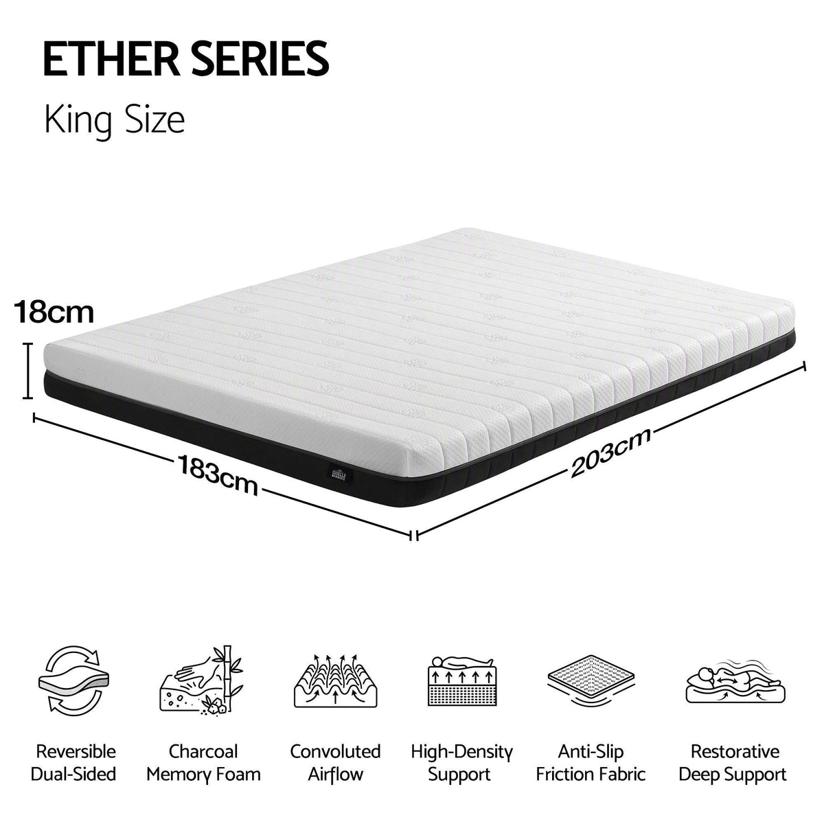 18cm King Dual Feel Reversible Memory Foam Mattress - Charcoal - Furniture > Mattresses > King Size Mattress - Rivercity House & Home Co. (ABN 18 642 972 209) - Affordable Modern Furniture Australia