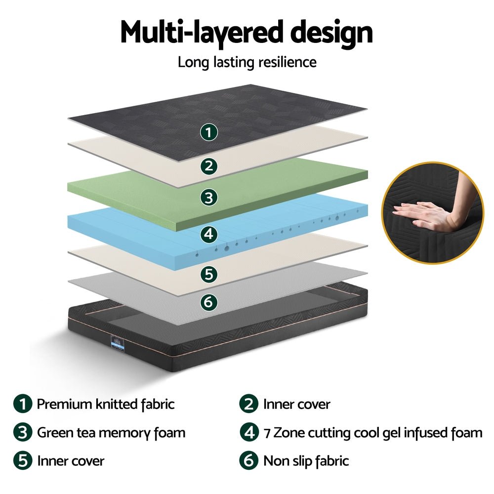 18cm Memory Foam Mattress Green Tea Foam Cool Gel Foam Mattresses King Single - Furniture > Mattresses > King Single Mattress - Rivercity House & Home Co. (ABN 18 642 972 209) - Affordable Modern Furniture Australia
