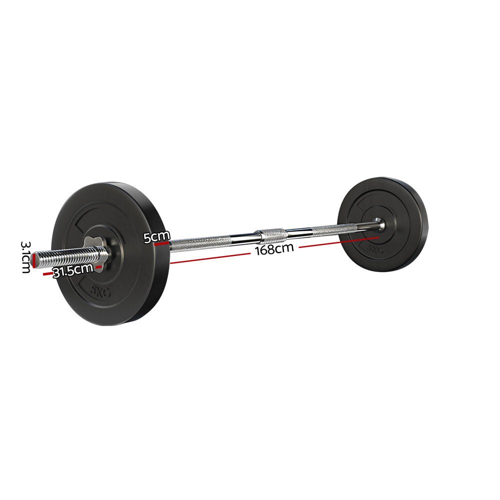 18kg Barbell Set with 168cm Bar and Weight Plates - Black - Sports & Fitness > Exercise, Gym & Fitness > Exercise Benches - Rivercity House & Home Co. (ABN 18 642 972 209) - Affordable Modern Furniture Australia