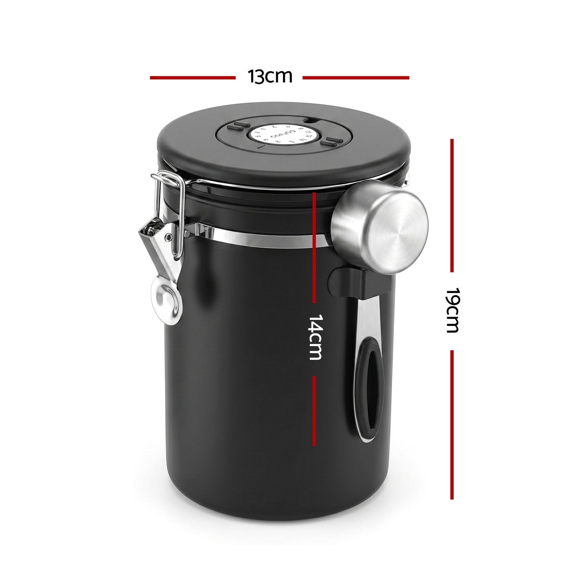 1.8L Stainless Steel Coffee Bean Storage Container with Date Tracker and Scoop - Black - Appliances > Kitchen Appliances > Coffee Machines & Accessories - Rivercity House & Home Co. (ABN 18 642 972 209) - Affordable Modern Furniture Australia