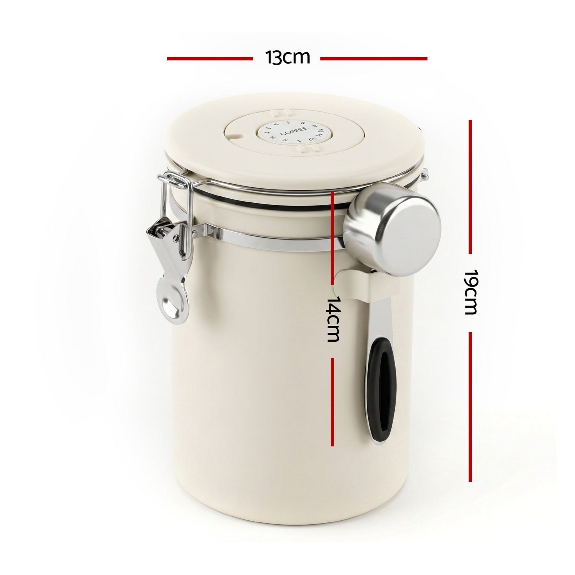 1.8L Stainless Steel Coffee Bean Storage Container with Date Tracker & Scoop - Beige - Appliances > Kitchen Appliances > Coffee Machines & Accessories - Rivercity House & Home Co. (ABN 18 642 972 209) - Affordable Modern Furniture Australia