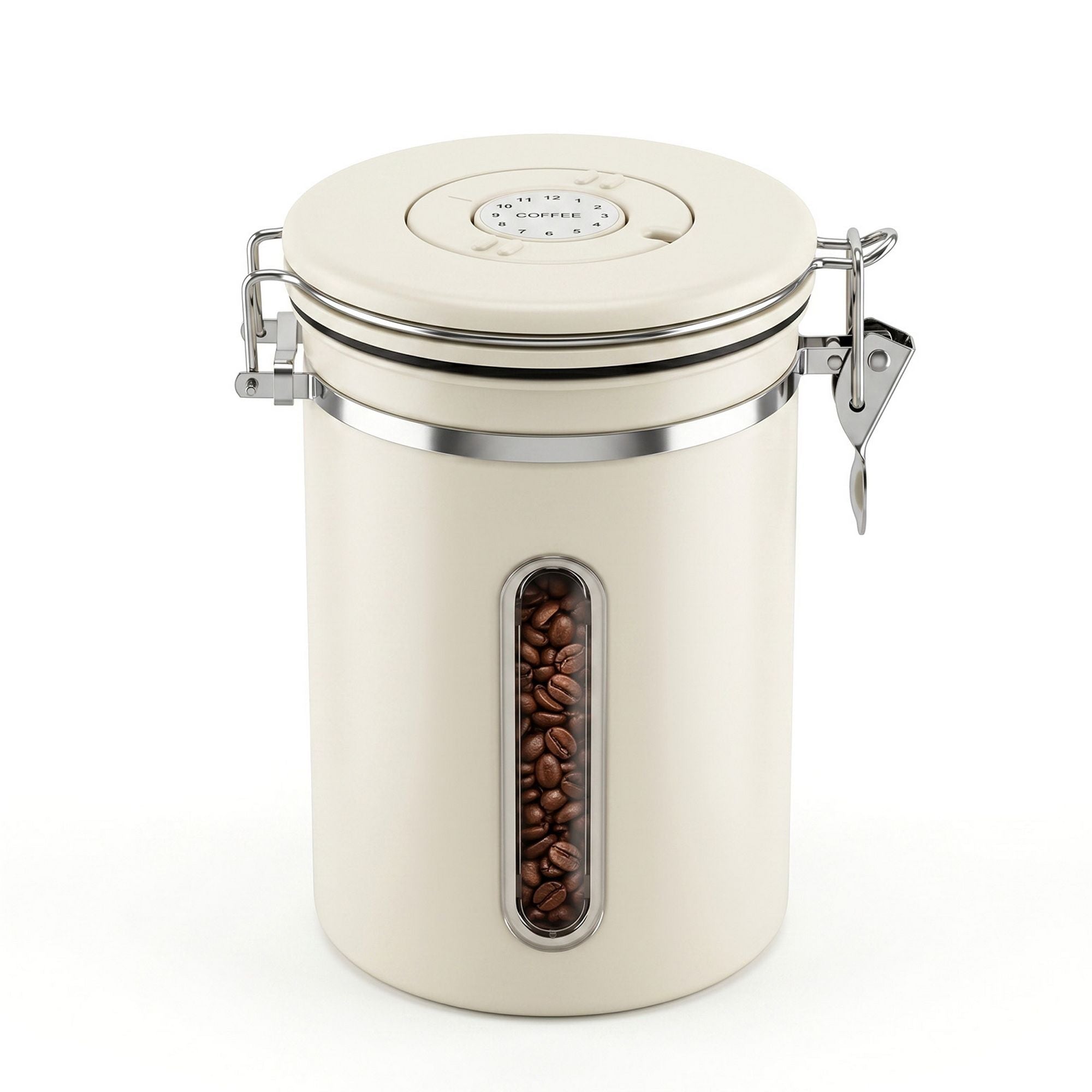 1.8L Stainless Steel Coffee Bean Storage Container with Date Tracker & Scoop - Beige - Appliances > Kitchen Appliances > Coffee Machines & Accessories - Rivercity House & Home Co. (ABN 18 642 972 209) - Affordable Modern Furniture Australia