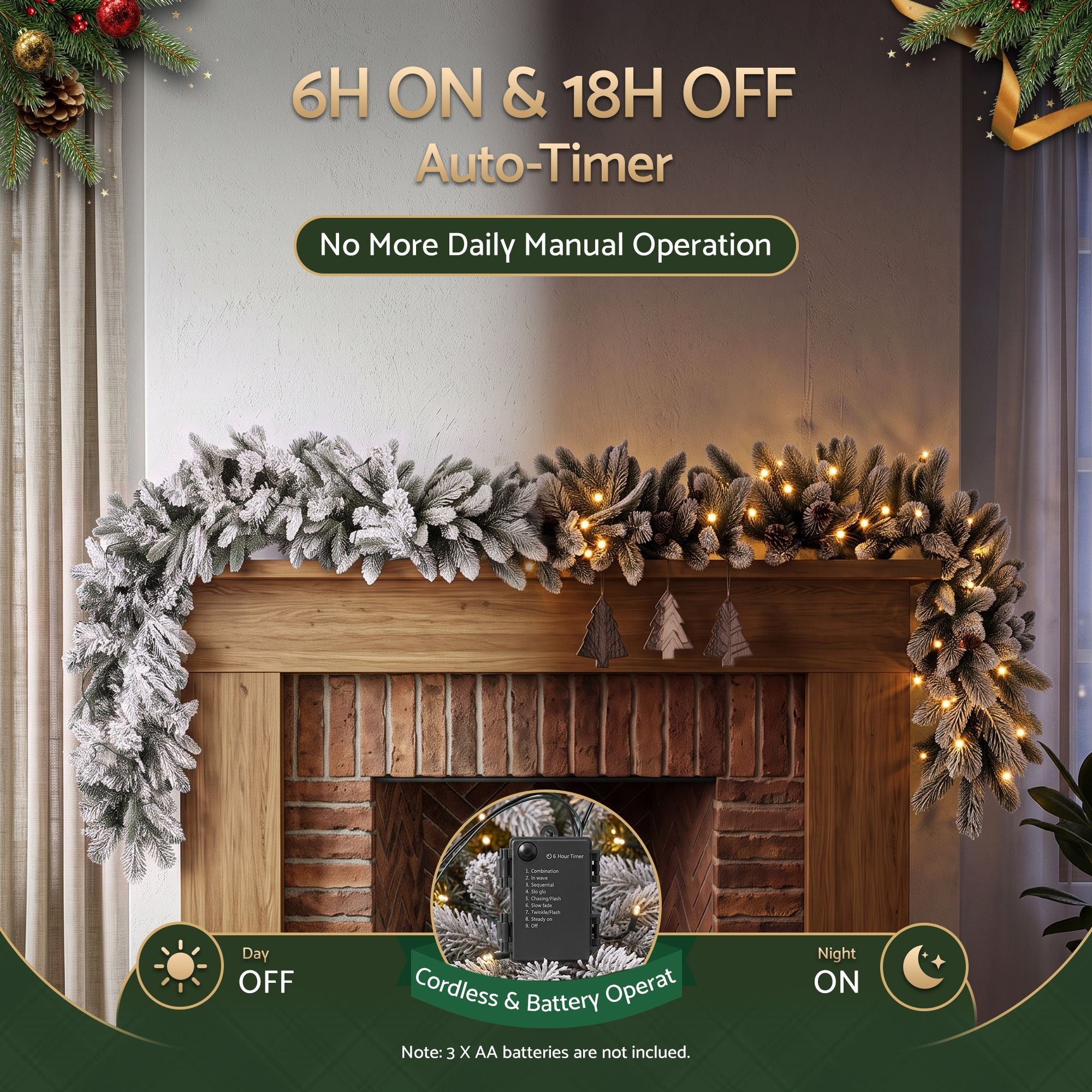 1.8M Christmas Garland 8 Mode LED Snow Frosted Tips Auto Timing - Occasions > Christmas > Christmas Wreaths & Garlands - Rivercity House & Home Co. (ABN 18 642 972 209) - Affordable Modern Furniture Australia