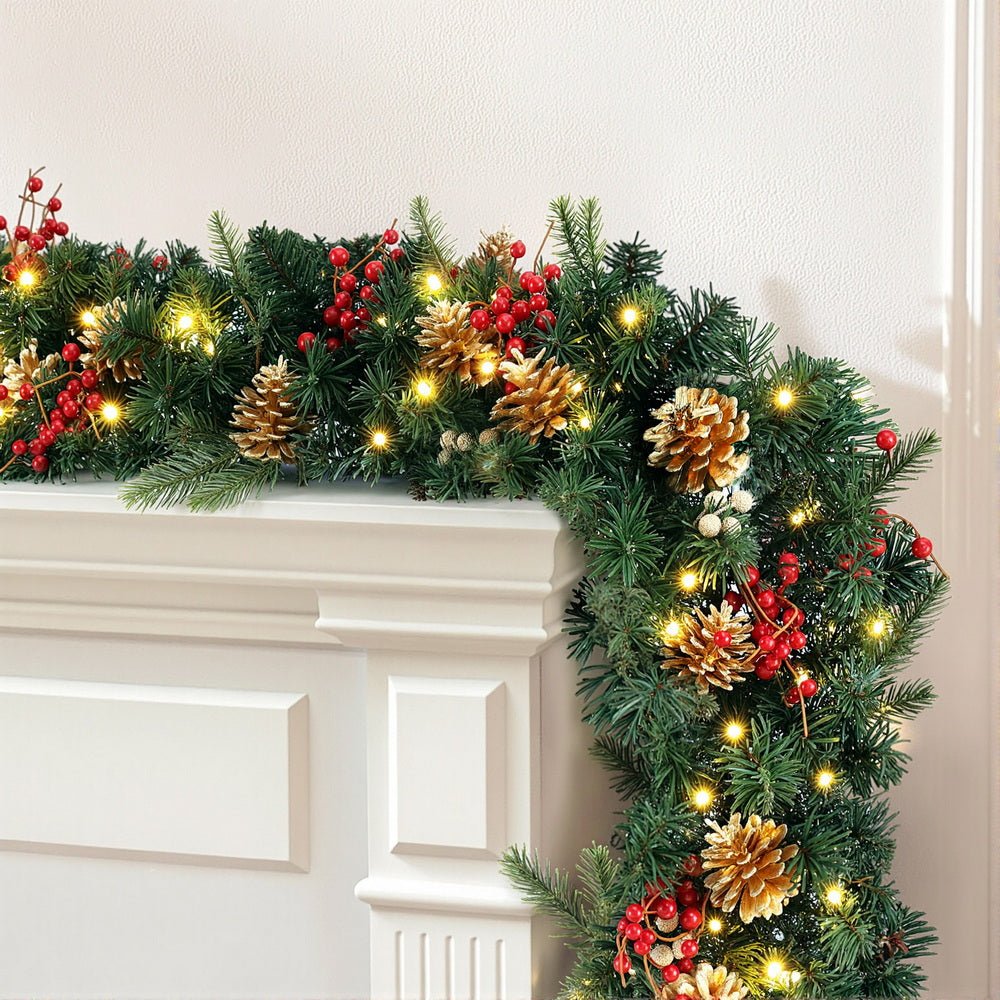 1.8M Christmas Garland Pre-lit LED Pine Cones Berries Xmas Decor - Occasions > Christmas > Christmas Wreaths & Garlands - Rivercity House & Home Co. (ABN 18 642 972 209) - Affordable Modern Furniture Australia