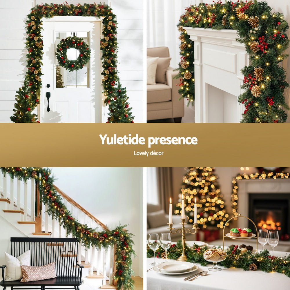 1.8M Christmas Garland Pre-lit LED Pine Cones Berries Xmas Decor - Occasions > Christmas > Christmas Wreaths & Garlands - Rivercity House & Home Co. (ABN 18 642 972 209) - Affordable Modern Furniture Australia