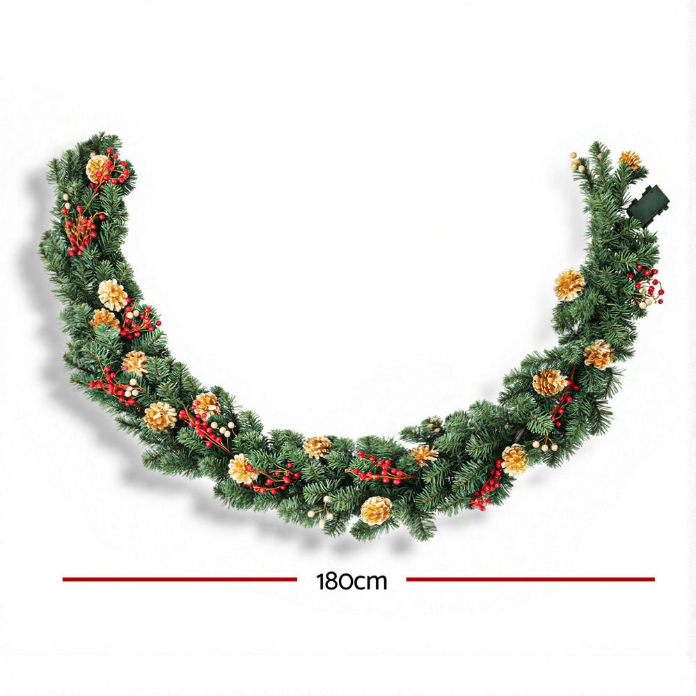 1.8M Christmas Garland Pre-lit LED Pine Cones Berries Xmas Decor - Occasions > Christmas > Christmas Wreaths & Garlands - Rivercity House & Home Co. (ABN 18 642 972 209) - Affordable Modern Furniture Australia