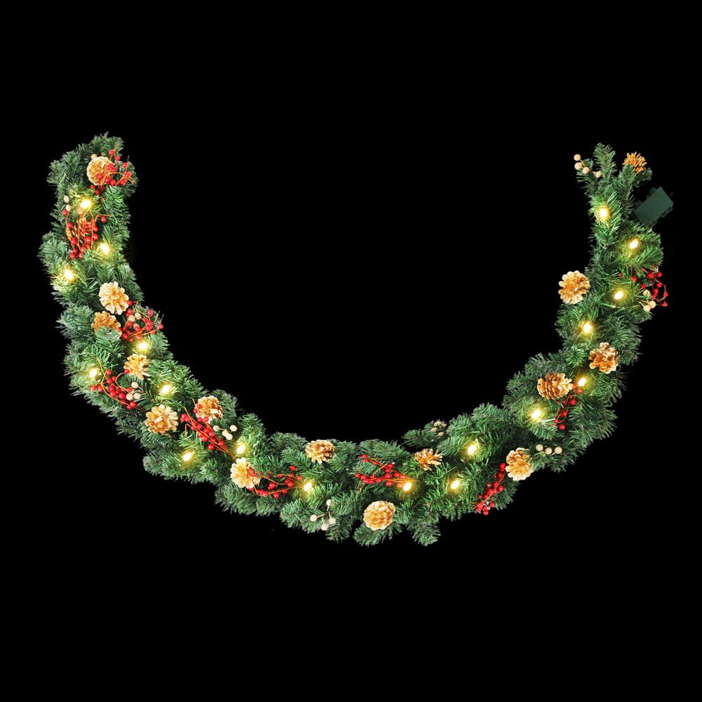 1.8M Christmas Garland Pre-lit LED Pine Cones Berries Xmas Decor - Occasions > Christmas > Christmas Wreaths & Garlands - Rivercity House & Home Co. (ABN 18 642 972 209) - Affordable Modern Furniture Australia