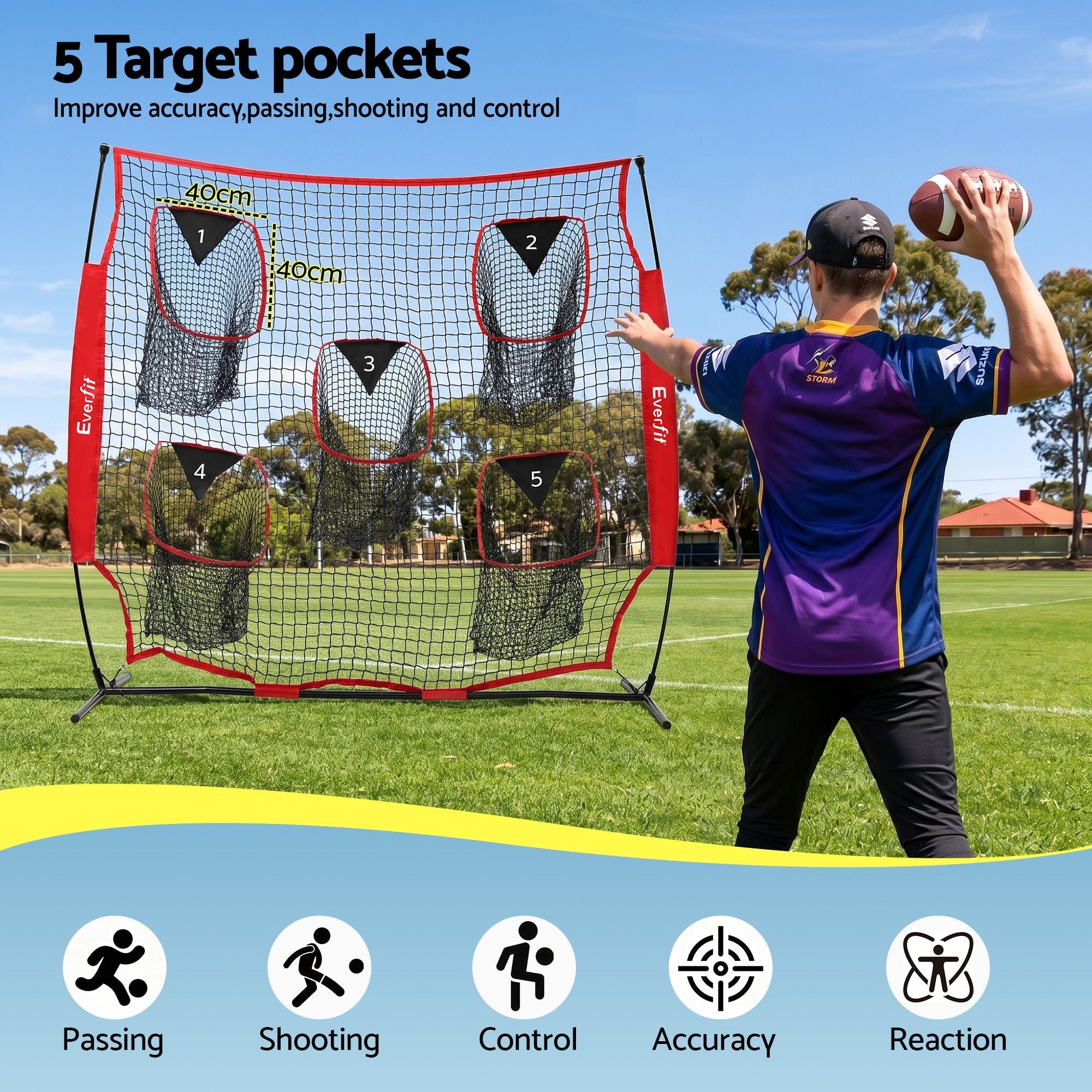 1.8m Football Training Net 5 Target Portable Soccer Goal Nets Rebounder - Sports & Fitness > Ball Sports > Soccer & Soccer Accessories - Rivercity House & Home Co. (ABN 18 642 972 209) - Affordable Modern Furniture Australia