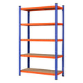 1.8M 5-Tier Garage Storage Rack with Adjustable Shelves - Orange Blue