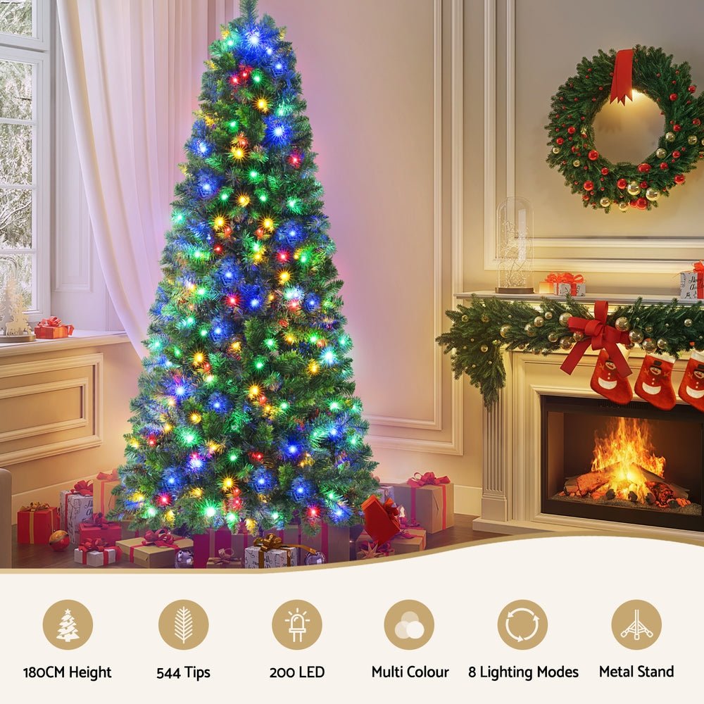 1.8M Pre - lit Christmas Tree 8 Mode Multi Colour 200 LED Light Xmas - Occasions > Christmas > Christmas Trees - Rivercity House & Home Co. (ABN 18 642 972 209) - Affordable Modern Furniture Australia