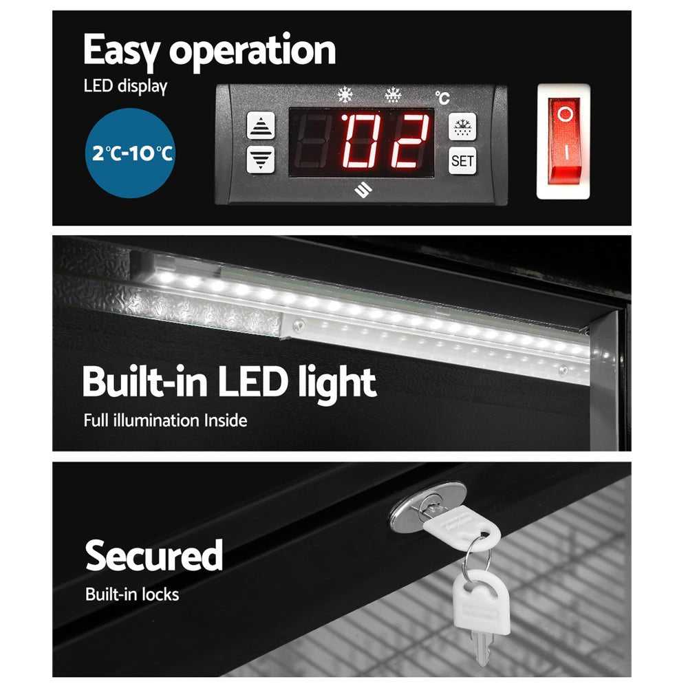 198L Bar Fridge Dual Glass Door w/Light Black - Appliances > Fridges & Freezers > Fridges - Rivercity House & Home Co. (ABN 18 642 972 209) - Affordable Modern Furniture Australia