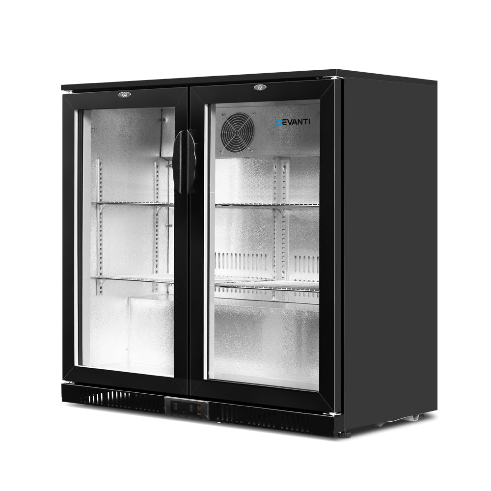 198L Bar Fridge Dual Glass Door w/Light Black - Appliances > Fridges & Freezers > Fridges - Rivercity House & Home Co. (ABN 18 642 972 209) - Affordable Modern Furniture Australia