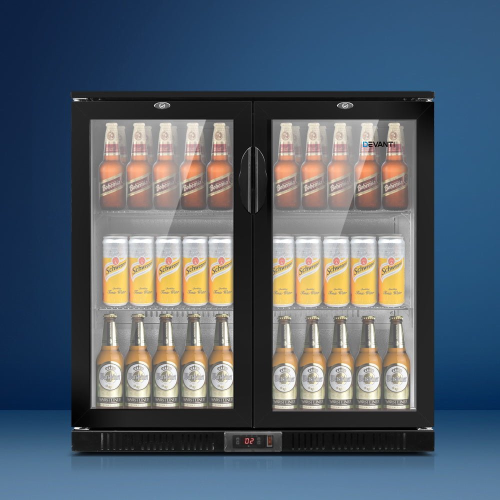 198L Bar Fridge Dual Glass Door w/Light Black - Appliances > Fridges & Freezers > Fridges - Rivercity House & Home Co. (ABN 18 642 972 209) - Affordable Modern Furniture Australia