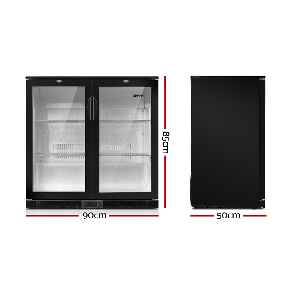 198L Bar Fridge Dual Glass Door w/Light Black - Appliances > Fridges & Freezers > Fridges - Rivercity House & Home Co. (ABN 18 642 972 209) - Affordable Modern Furniture Australia