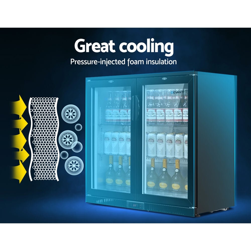 198L Bar Fridge Dual Glass Door w/Light Black - Appliances > Fridges & Freezers > Fridges - Rivercity House & Home Co. (ABN 18 642 972 209) - Affordable Modern Furniture Australia