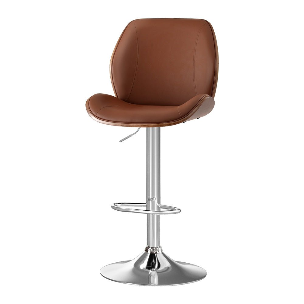 1X Bar Stool Bentwood Swivel Adjustable Kitchen Dining Counter Stool Leather Brown - Furniture > Bar Stools & Chairs > Table & Bar Stools - Rivercity House & Home Co. (ABN 18 642 972 209) - Affordable Modern Furniture Australia