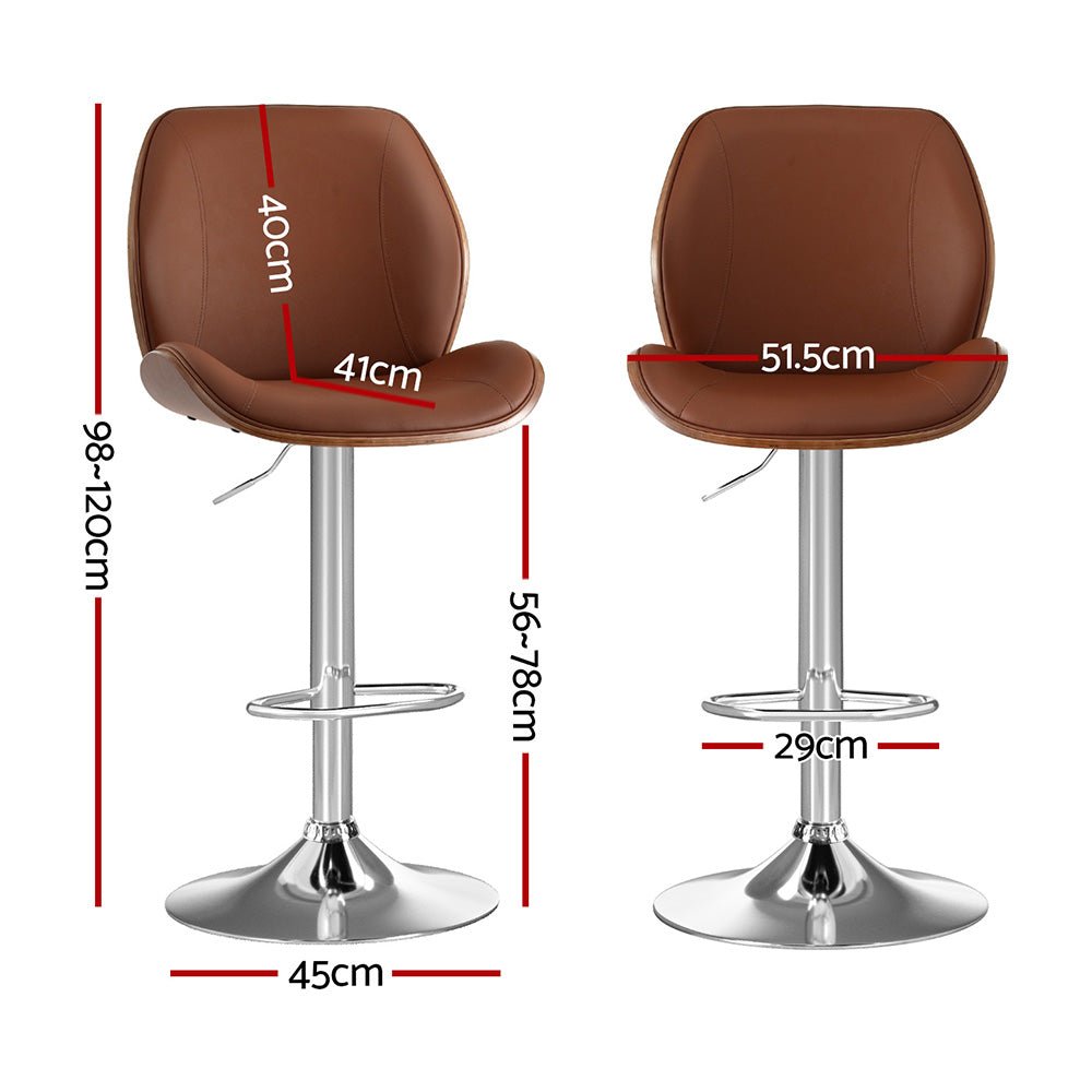 1X Bar Stool Bentwood Swivel Adjustable Kitchen Dining Counter Stool Leather Brown - Furniture > Bar Stools & Chairs > Table & Bar Stools - Rivercity House & Home Co. (ABN 18 642 972 209) - Affordable Modern Furniture Australia