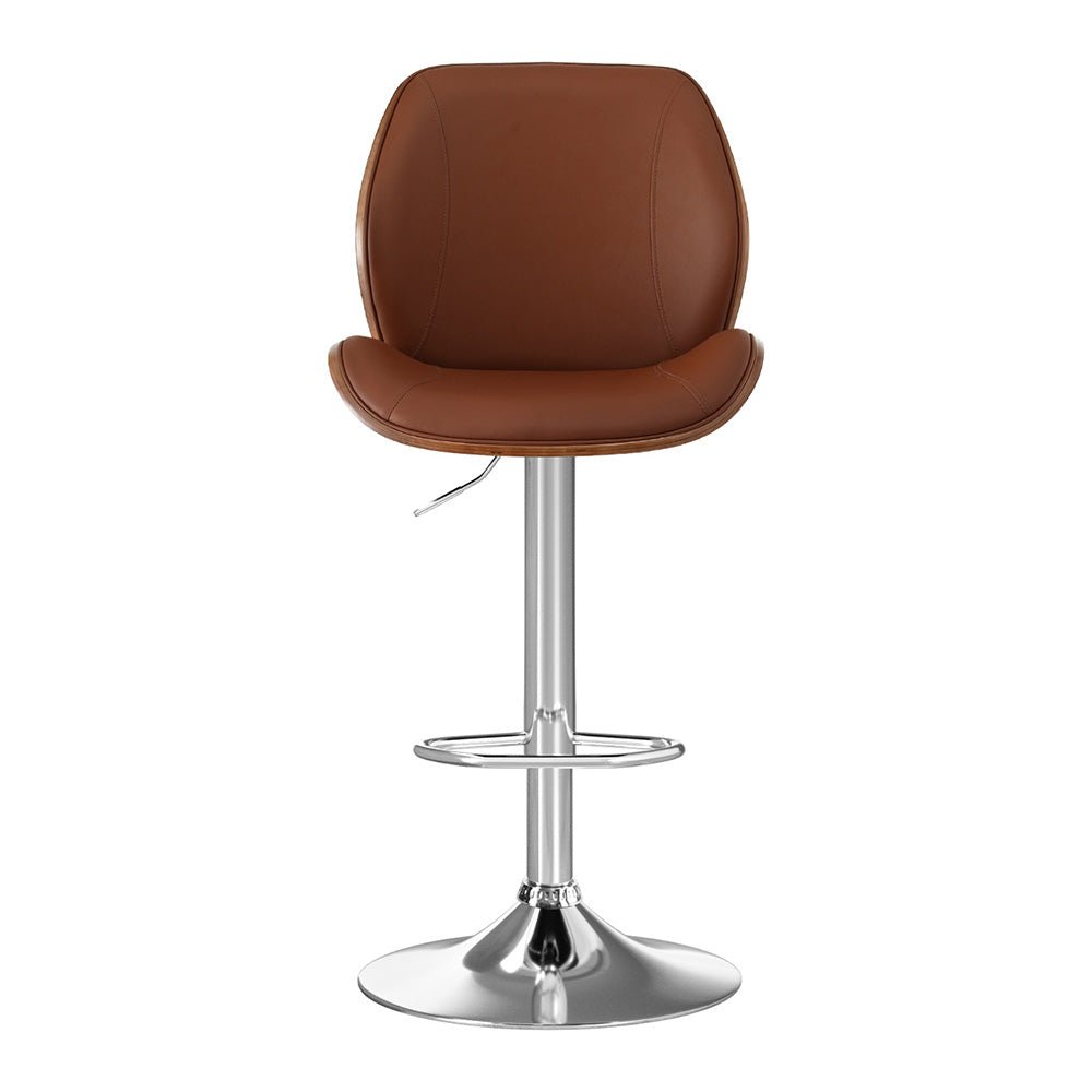 1X Bar Stool Bentwood Swivel Adjustable Kitchen Dining Counter Stool Leather Brown - Furniture > Bar Stools & Chairs > Table & Bar Stools - Rivercity House & Home Co. (ABN 18 642 972 209) - Affordable Modern Furniture Australia