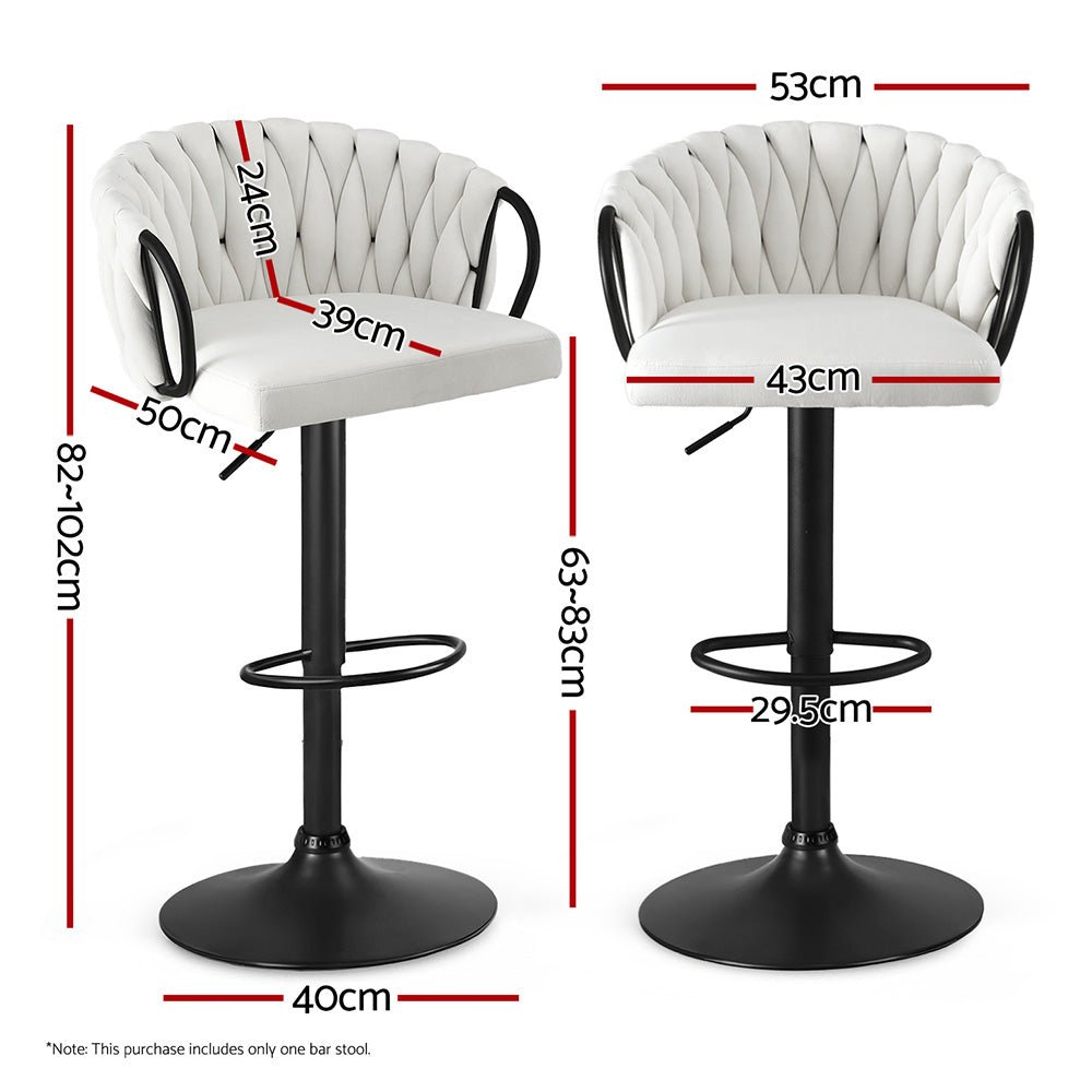 1x Bar Stool Single Kitchen Dining Chair Counter Stool Woven Velvet Ivory - Furniture > Bar Stools & Chairs > Table & Bar Stools - Rivercity House & Home Co. (ABN 18 642 972 209) - Affordable Modern Furniture Australia