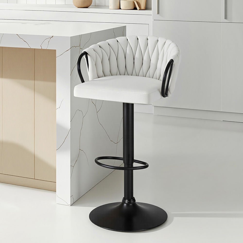 1x Bar Stool Single Kitchen Dining Chair Counter Stool Woven Velvet Ivory - Furniture > Bar Stools & Chairs > Table & Bar Stools - Rivercity House & Home Co. (ABN 18 642 972 209) - Affordable Modern Furniture Australia