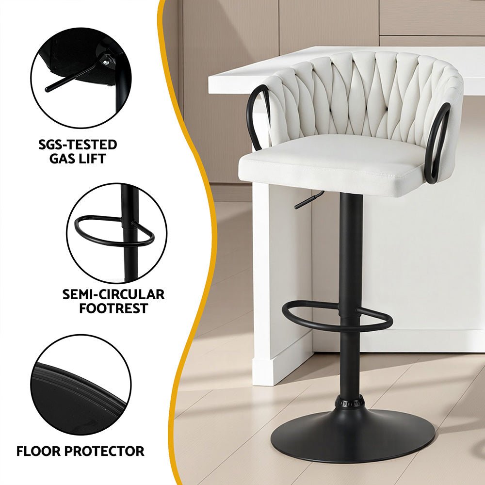 1x Bar Stool Single Kitchen Dining Chair Counter Stool Woven Velvet Ivory - Furniture > Bar Stools & Chairs > Table & Bar Stools - Rivercity House & Home Co. (ABN 18 642 972 209) - Affordable Modern Furniture Australia
