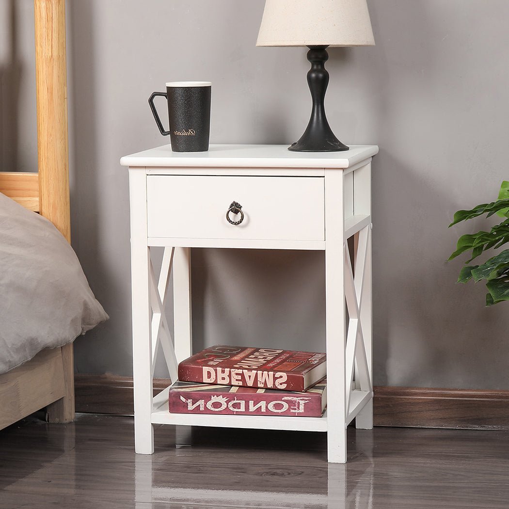 1x Bedside Tables Drawers Side - Rivercity House & Home Co. (ABN 18 642 972 209) - Affordable Modern Furniture Australia