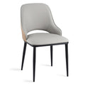 Dining Chair with Hollow Back PU Leather Seat and Metal Legs - Grey Brown
