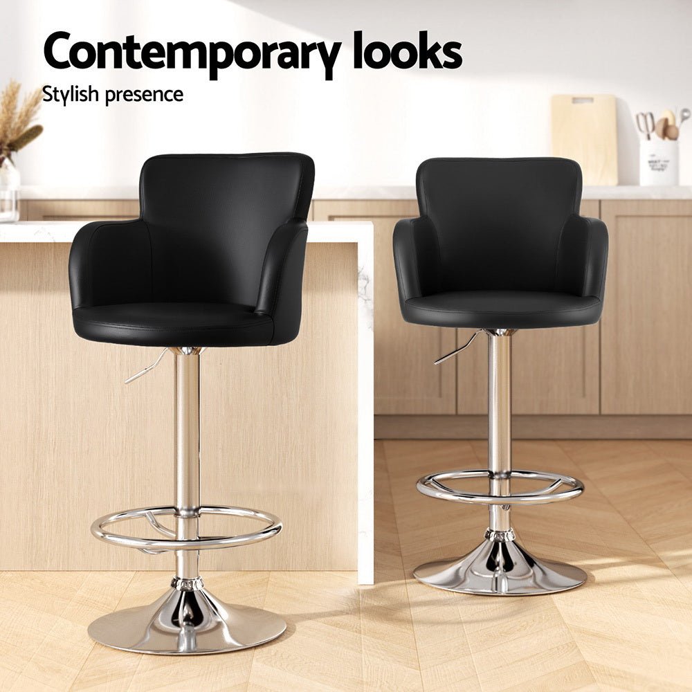 1x Leather Bar Stools Swivel Adjustable Gas Lift PU Counter Chairs Black - Furniture > Bar Stools & Chairs > Table & Bar Stools - Rivercity House & Home Co. (ABN 18 642 972 209) - Affordable Modern Furniture Australia