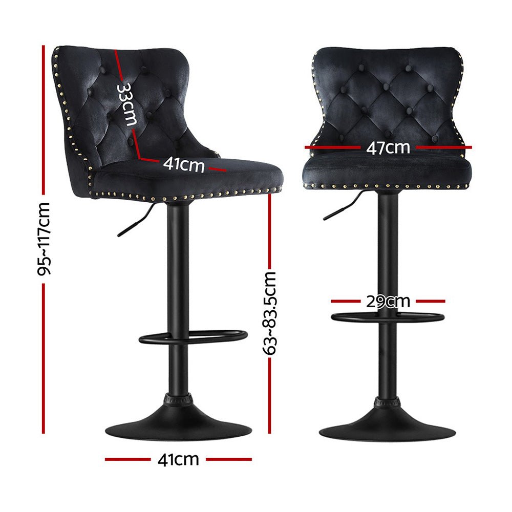 1x Velvet Bar Stool Adjustable Height Nailhead Trim Kitchen Counter Stool - Furniture > Bar Stools & Chairs > Table & Bar Stools - Rivercity House & Home Co. (ABN 18 642 972 209) - Affordable Modern Furniture Australia