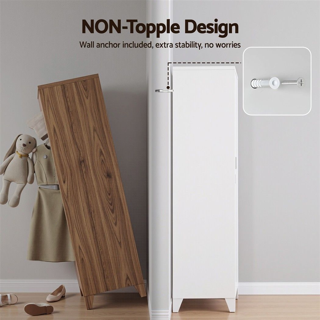 2-Door Wardrobe Lockable Cabinet Storage Closet Hanging Rail Adjustable Shelves Cream White - Home & Garden > Storage > Clothing & Wardrobe Storage - Rivercity House & Home Co. (ABN 18 642 972 209) - Affordable Modern Furniture Australia