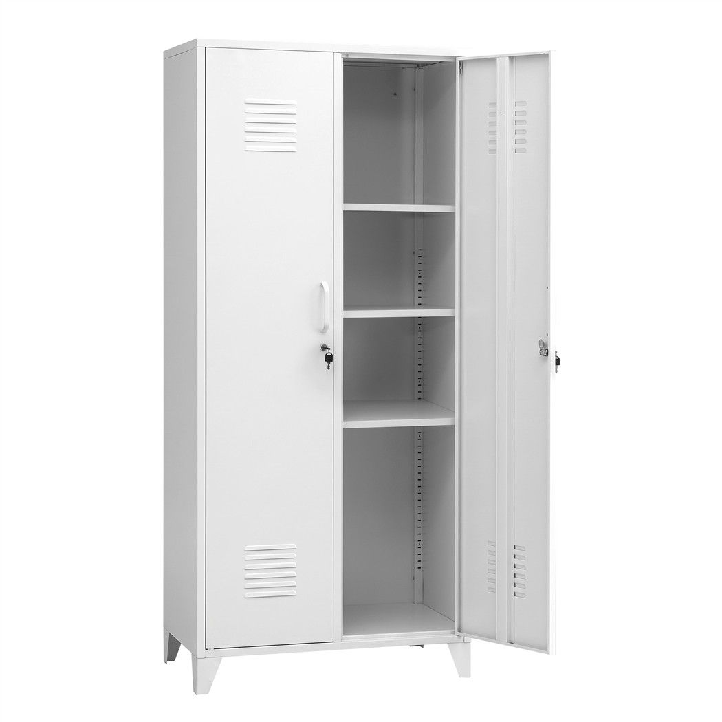 2-Door Wardrobe Lockable Cabinet Storage Closet Hanging Rail Adjustable Shelves Cream White - Home & Garden > Storage > Clothing & Wardrobe Storage - Rivercity House & Home Co. (ABN 18 642 972 209) - Affordable Modern Furniture Australia
