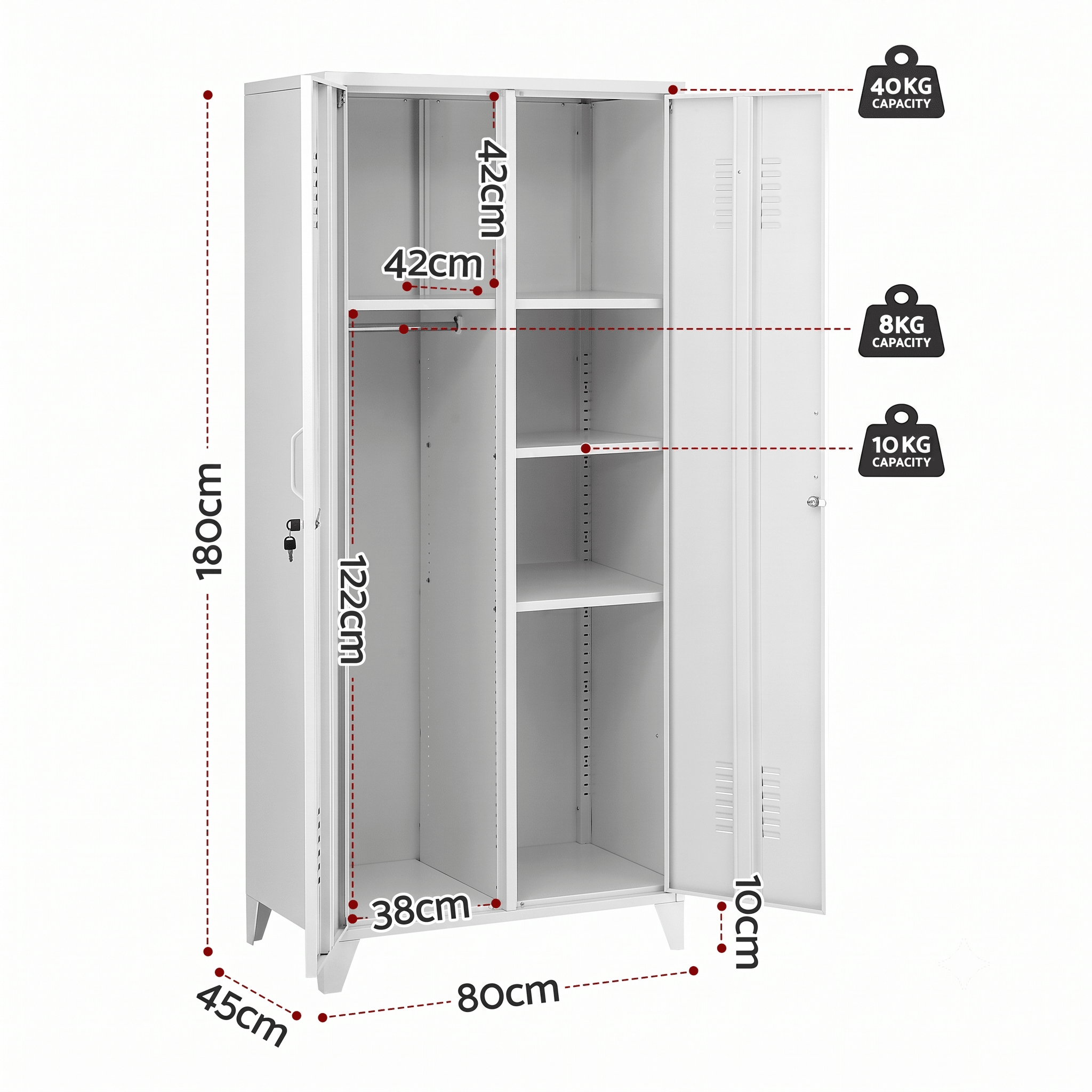 2-Door Wardrobe Lockable Cabinet Storage Closet Hanging Rail Adjustable Shelves Cream White - Home & Garden > Storage > Clothing & Wardrobe Storage - Rivercity House & Home Co. (ABN 18 642 972 209) - Affordable Modern Furniture Australia