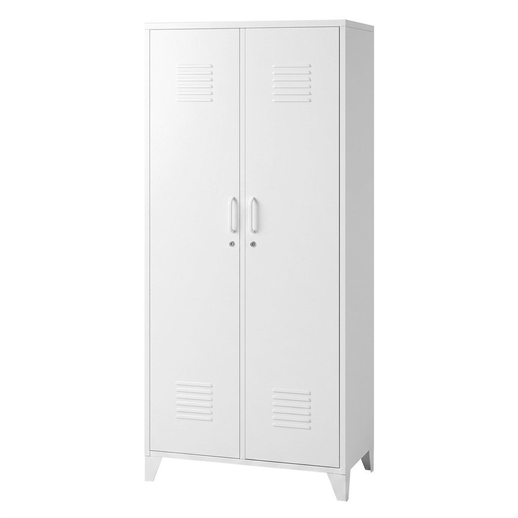 2-Door Wardrobe Lockable Cabinet Storage Closet Hanging Rail Adjustable Shelves Cream White - Home & Garden > Storage > Clothing & Wardrobe Storage - Rivercity House & Home Co. (ABN 18 642 972 209) - Affordable Modern Furniture Australia